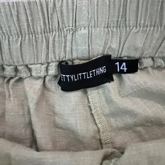 Prettylittlething Green Linen  Beach Shorts SZ USA 10 UK 14 - Picture 10 of 12